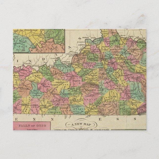 Cartão Postal Novo Mapa Do Kentucky (Frente)