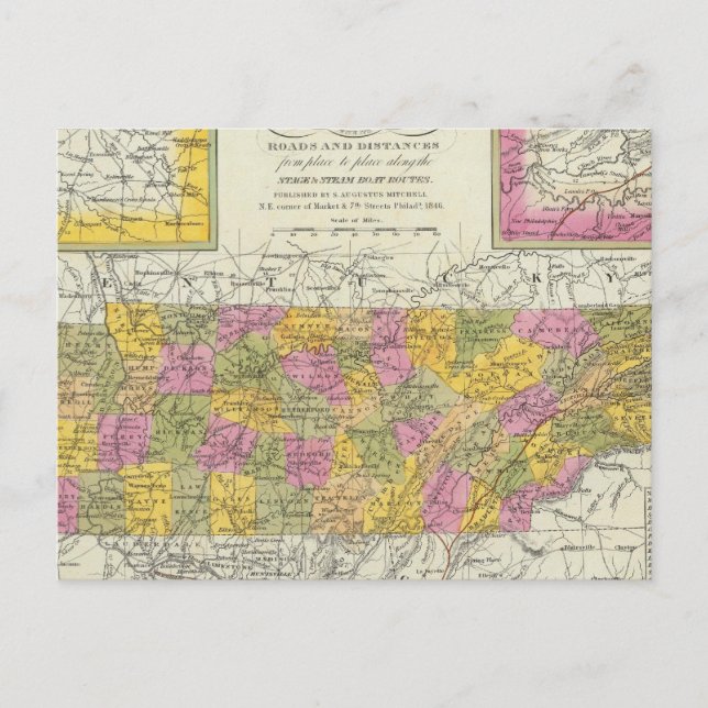Cartão Postal Novo Mapa Do Tennessee (Frente)