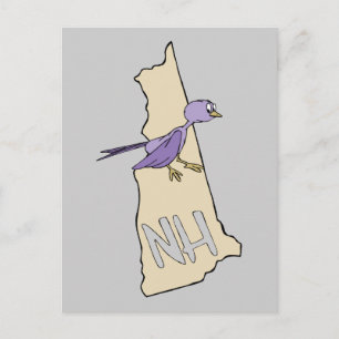 Cartão Postal Novo Mapa NH de Hampshire com uma concha roxa engr