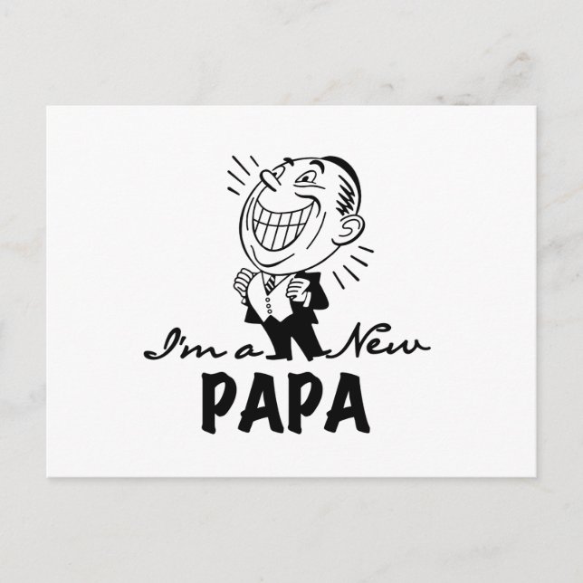 Cartão Postal Novo Papá Sorrindo Camisas e Presentes (Frente)