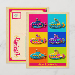 Cartão Postal Novo Pin de Submarino de Londres Connecticut Vinta
