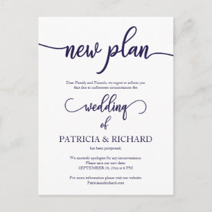 Cartão Postal Novo Plano Adia Casamento Navy Blue Script