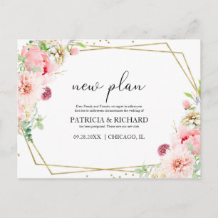 Cartão Postal Novo Plano Elegante Bodas Floral Geométrico