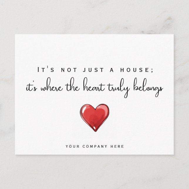Cartão Postal Novo Promocional de Coração Imobiliário do Proprie (Frente)