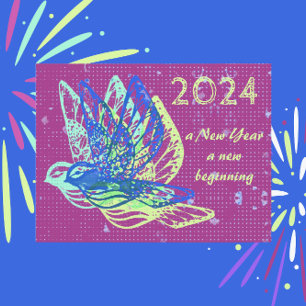 Cartão Postal Novos Inícios Doves e Feliz ano novo da Paz