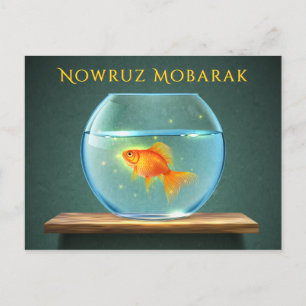 Cartão Postal Nowruz Mobarak Goldfish em Bowl