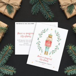 Cartão Postal Noz-cracker de aquarela botânica e fofo Natal