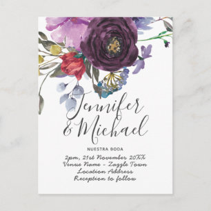Cartão Postal Nuestra Boda Invitaciação - Flor Puro Por Aquarela