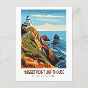 Cartão Postal Nugget Point Lighthouse Nova Zelândia Viagem Vinta