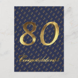 Cartão Postal Número 80 80 Aniversário de Aniversário Azul Doura