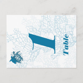 Cartão Postal Número da Mesa de Casamento Aqua Turtle Love