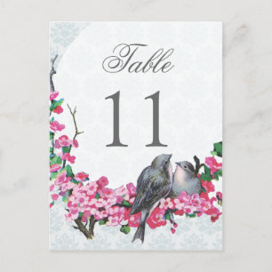 Cartão Postal Número da Mesa de Casamento de Aves Vintage de inv
