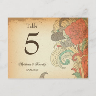 Cartão Postal Número da mesa de casamento floral vermelho-vivo