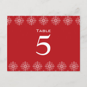 Cartão Postal Número da mesa de casamento Red + White Snowflakes