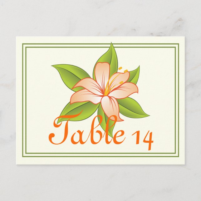 Cartão Postal Número da mesa de casamento verde-laranja (Frente)