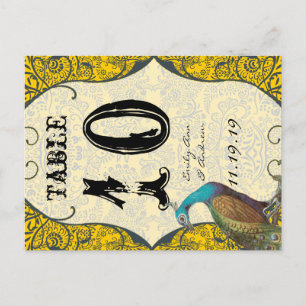 Cartão Postal Número da Mesa do Pássaro do Amor Azul Marinho e M