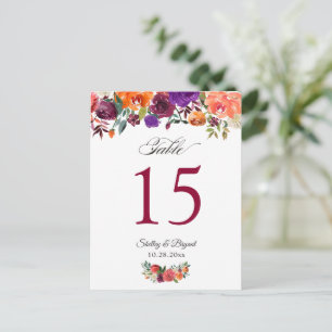 Cartão Postal Número da Mesa Floral de Casamento Laranja Russo B