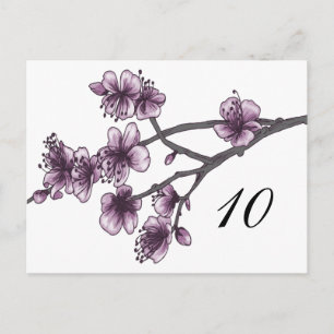 Cartão Postal Número da Tabela Blossomas de Cereja Simples Roxo