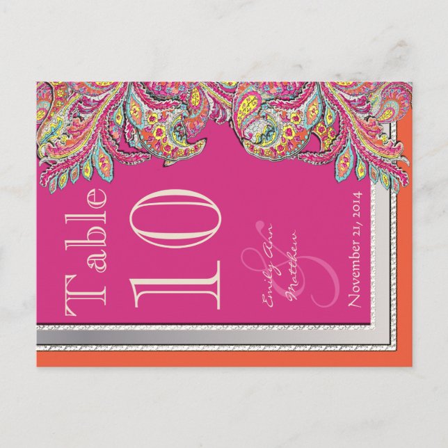 Cartão Postal Número da Tabela Casada de Tangerine e Fuchsia do  (Frente)