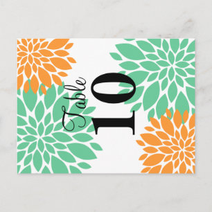 Cartão Postal Número da Tabela de Burst Floral Laranja e Mint