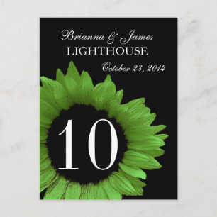 Cartão Postal Número da Tabela de Casamento de Girassol do verde
