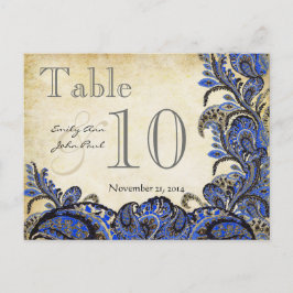 Cartão Postal Número da Tabela de Casamento de Paisley Dourado d