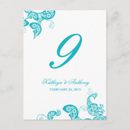 Cartão Postal Número da Tabela de Casamento de Paisley Floral Aq
