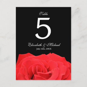 Cartão Postal Número da Tabela de Casamento Preto e rosa vermelh