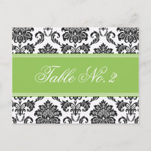 Cartão Postal Número da Tabela de Casamentos tema damasco Verde