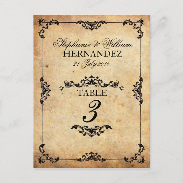 Cartão Postal Número da Tabela de Recepções de casamento do Swir (Frente)