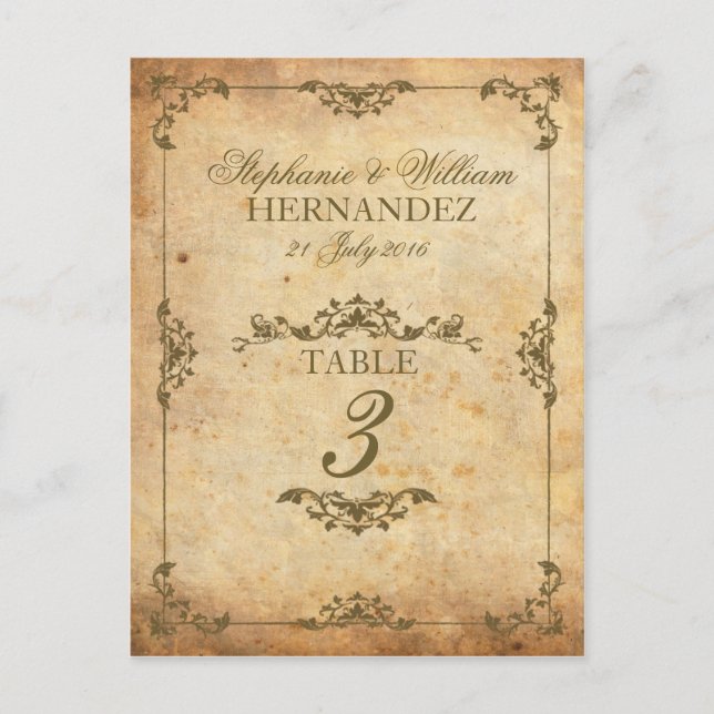 Cartão Postal Número da Tabela de Recepções de casamento do Swir (Frente)