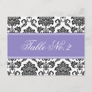 Cartão Postal Número da Tabela do Casamento tema damasco Roxo