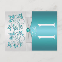 Número da Tabela Floral de Prata e Aqua de Lado Du