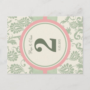 Cartão Postal Número da Tabela Rosa de Sage Verde e Disco