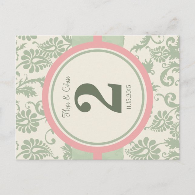 Cartão Postal Número da Tabela Rosa de Sage Verde e Disco (Frente)