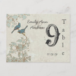 Cartão Postal Número de Mesa Casamento Damask Pássaros Azul-Verd