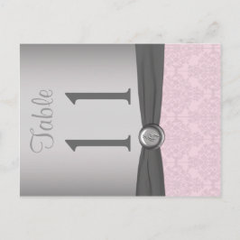 Cartão Postal Número de Mesa Damask Rosa e Cinza de Dois Lados
