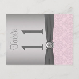 Cartão Postal Número de Mesa Damask Rosa e Cinza de Dois Lados