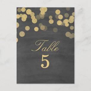 Cartão Postal Número de Mesa de Casamento com Glitter Dourado e 