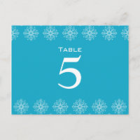 Número de mesa de casamento em azul aqua + flocos 