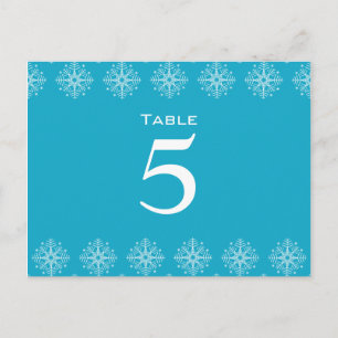 Cartão Postal Número de mesa de casamento em azul aqua + flocos 