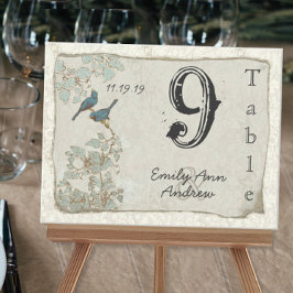 Cartão Postal Número de Mesa de Casamento em Damask com Pássaros