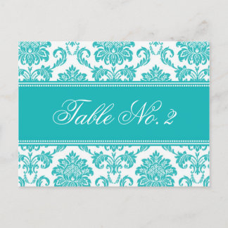 Cartão Postal Número de Mesa de Casamento em Damask Teal