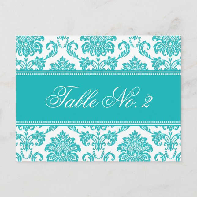Cartão Postal Número de Mesa de Casamento em Damask Teal (Frente)