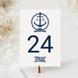 Cartão Postal Número de Mesa de Casamento Monograma Náutico Mari