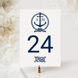 Cartão Postal Número de Mesa de Casamento Monograma Náutico Mari
