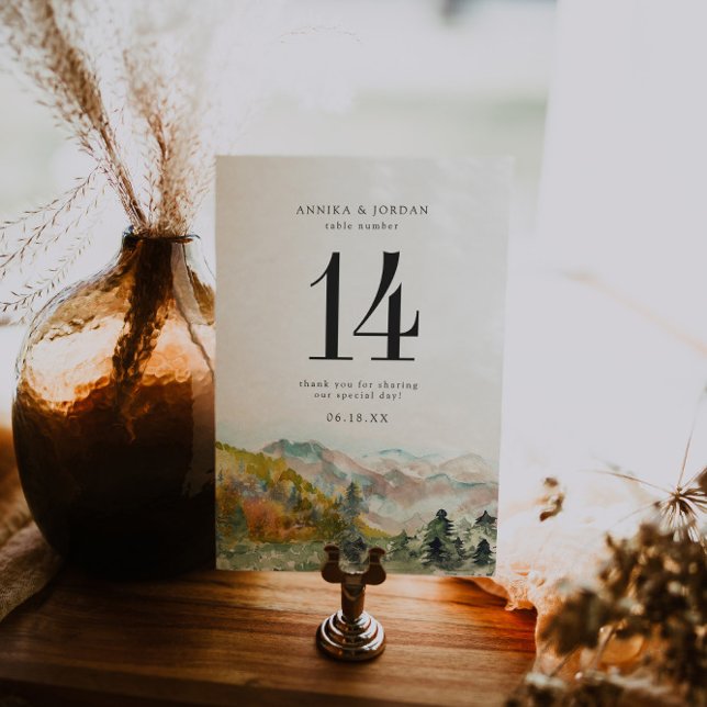 Cartão Postal Número de Mesa de Casamento Montanhas Aquarela Rús (Criador carregado)