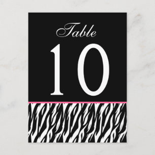 Cartão Postal Número de Mesa de Casamento Versão Zebra Rosa e Pr