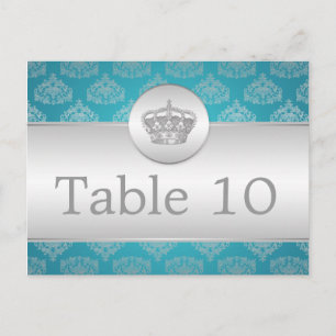 Cartão Postal Número de Mesa Elegante Coroa Real Azul