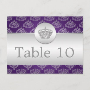 Cartão Postal Número de Mesa Elegante Coroa Real Roxa
